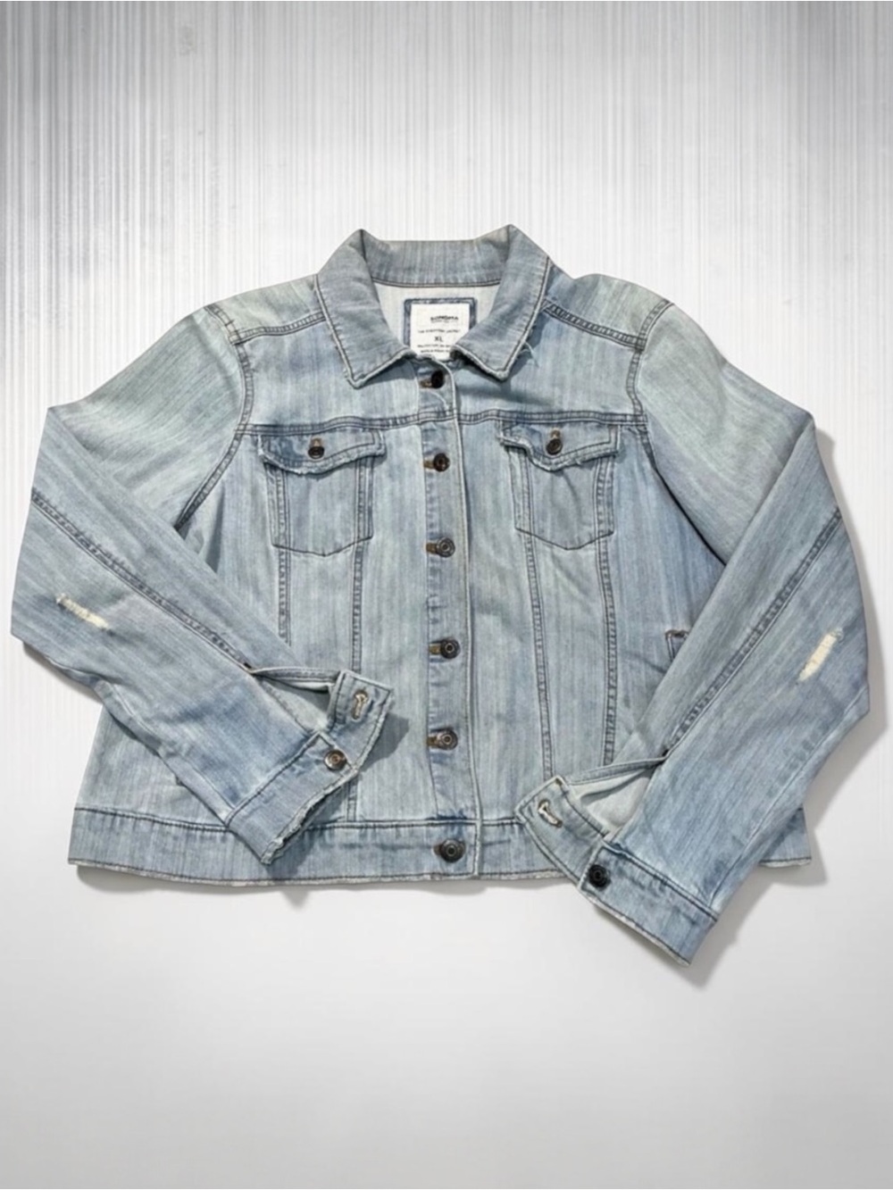 Sonoma Faded Stone Washed Light Wash Distressed Denim Jean Jacket